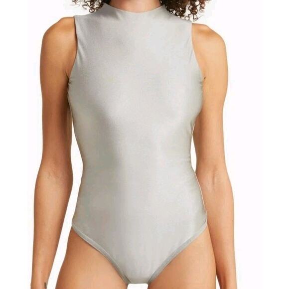 Skims Disco Sleeveless Bodysuit Size S Mock Neck Zipper Back Stretch Casual Top - Picture 7 of 14